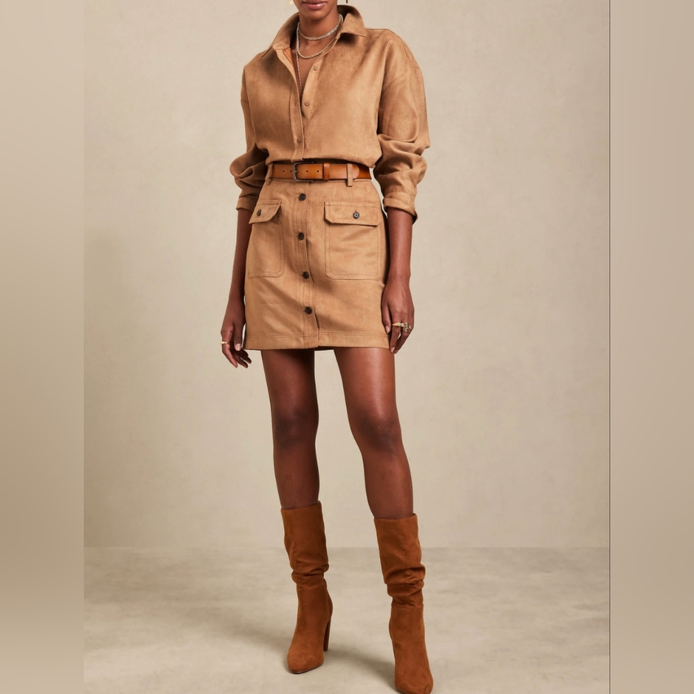 Banana Republic Vegan Suede Mini Skirt, Dark Camel, Women's Size 18 (NWT)